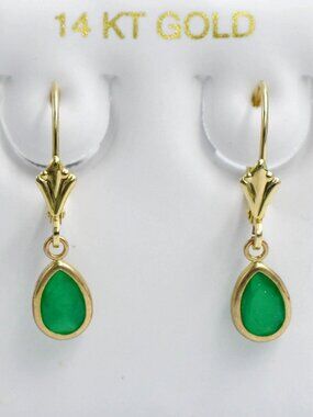 Genuine 2.08 Cts Emerald Dangling Earrings 14k Gold